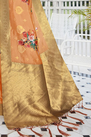 Digital Printed Ginger Orange Satin Silk Saree