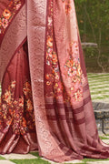Satin Silk Saree Digital Printed Red And Peach Satin Silk Saree saree online