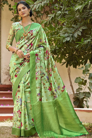 Satin Silk Saree Emerald Green Satin Silk Saree saree online