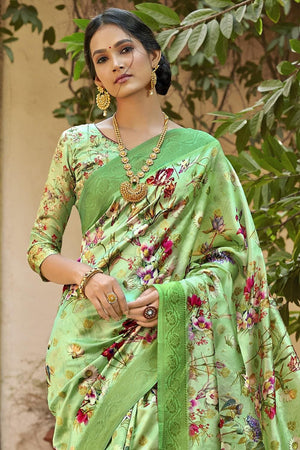 Emerald Green Satin Silk Saree