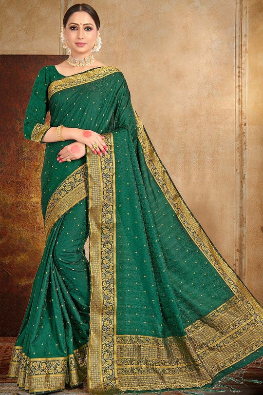 Forest Green Satin Silk Saree