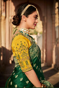 green satin silk saree