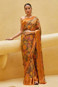 Satin Silk Saree Gorgeous Coffe Brown Floral Satin Silk Saree saree online