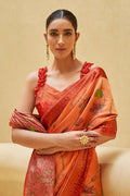 Satin Silk Saree Gorgeous Coral Peach Floral Satin Silk Saree saree online