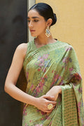 Satin Silk Saree Gorgeous Moss Green Floral Satin Silk Saree saree online