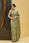 Satin Silk Saree Gorgeous Moss Green Floral Satin Silk Saree saree online