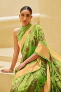 Satin Silk Saree Gorgeous Olive Green Floral Satin Silk Saree saree online