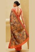 Satin Silk Saree Gorgeous Pastel Brown Floral Satin Silk Saree saree online