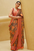 Satin Silk Saree Gorgeous Pastel Brown Floral Satin Silk Saree saree online