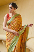 Satin Silk Saree Gorgeous Pastel Yellow Floral Satin Silk Saree saree online