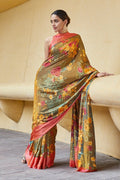 Satin Silk Saree Gorgeous Peanut Brown Floral Satin Silk Saree saree online