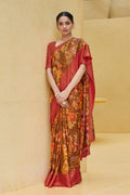 Satin Silk Saree Gorgeous Russet Brown Floral Satin Silk Saree saree online