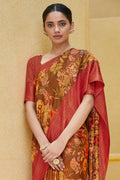 Satin Silk Saree Gorgeous Russet Brown Floral Satin Silk Saree saree online