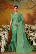 Satin Silk Saree Green Embroidered Moti Work Satin Silk Saree saree online