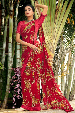 Imperial Red Satin Silk Saree