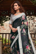 Satin Silk Saree Ink Black Satin Silk Saree saree online