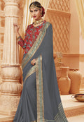 Satin Silk Saree Lava Grey Satin Silk Saree saree online