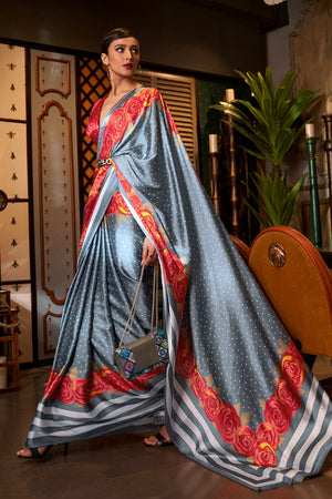 Lava Grey Satin Silk Saree