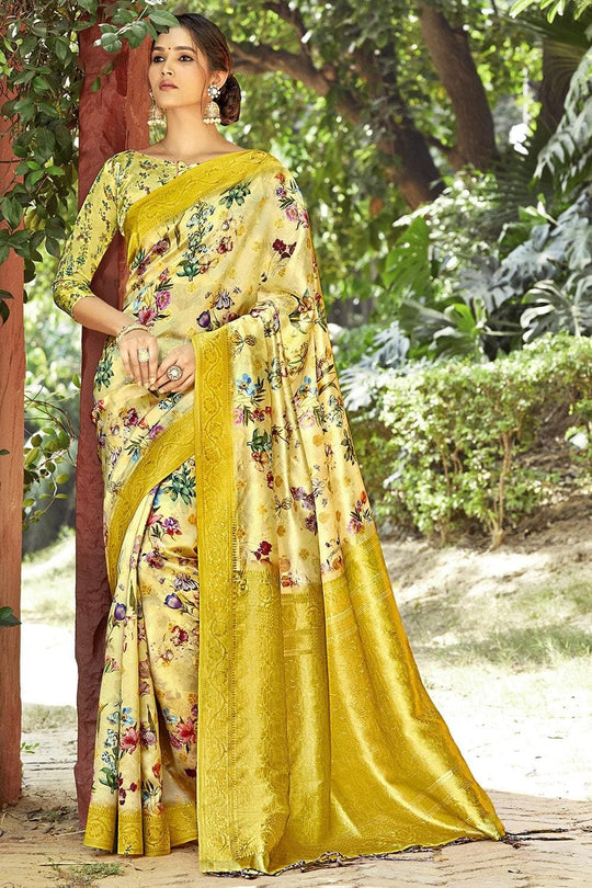 Satin Silk Saree Lemon Yellow Satin Silk Saree saree online