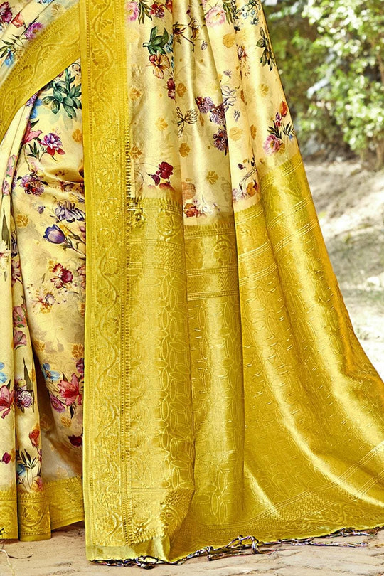 Satin Silk Saree Lemon Yellow Satin Silk Saree saree online