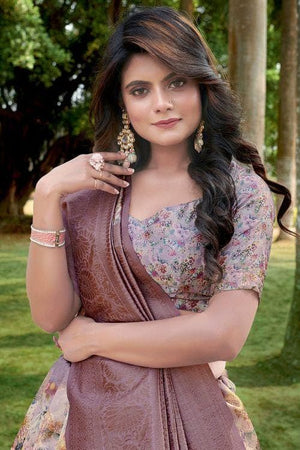 Lilac Purple Satin Silk Saree
