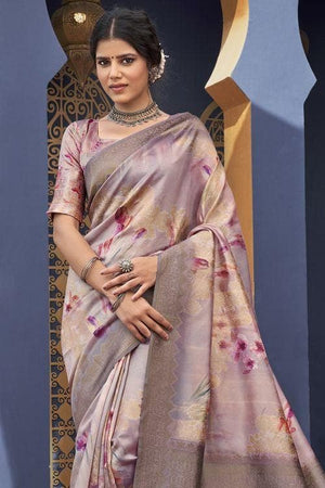 Lilac Purple Satin Silk Saree