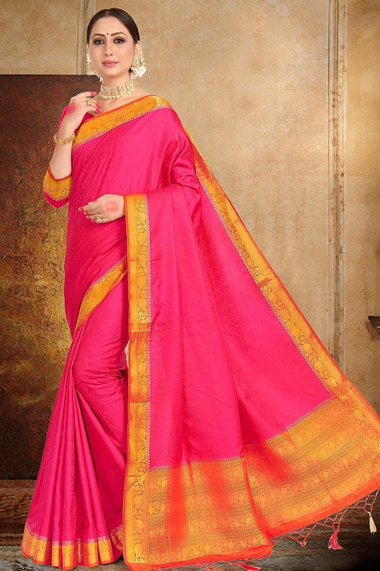 Magenta Pink Satin Silk Saree