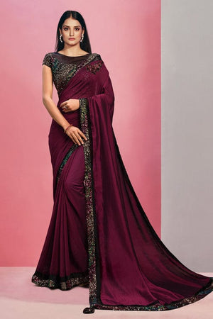 Magenta Purple Satin Silk Saree