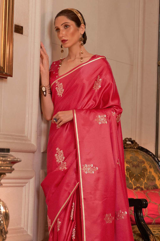 red satin silk saree