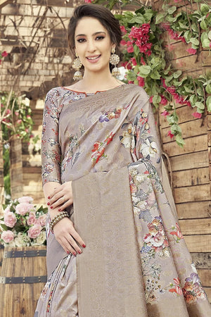 Satin Silk Saree Mink Grey Satin Silk Saree saree online