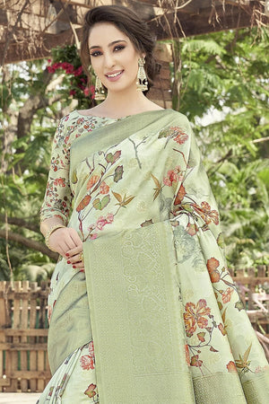 Mint Green Satin Silk Saree