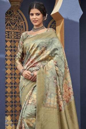 Moss Green Satin Silk Saree