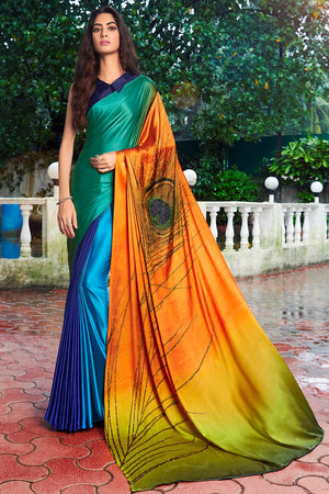 Multicolour Satin Silk Saree