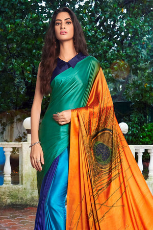 multicolour satin silk saree
