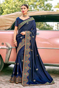 Satin Silk Saree Navy Blue Embroidered Satin Silk Saree saree online