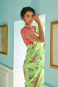 Satin Silk Saree Neon Green Satin Silk Saree saree online