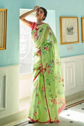 Satin Silk Saree Neon Green Satin Silk Saree saree online