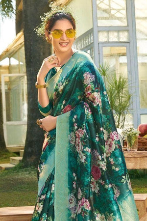 Ocean Blue Designer Satin Silk Saree