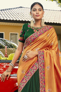 Satin Silk Saree Orange Green Multi Colour And Satin Silk Saree saree online