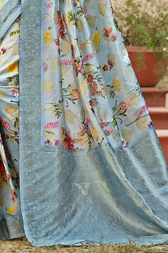 Satin Silk Saree Pastel Blue Satin Silk Saree saree online