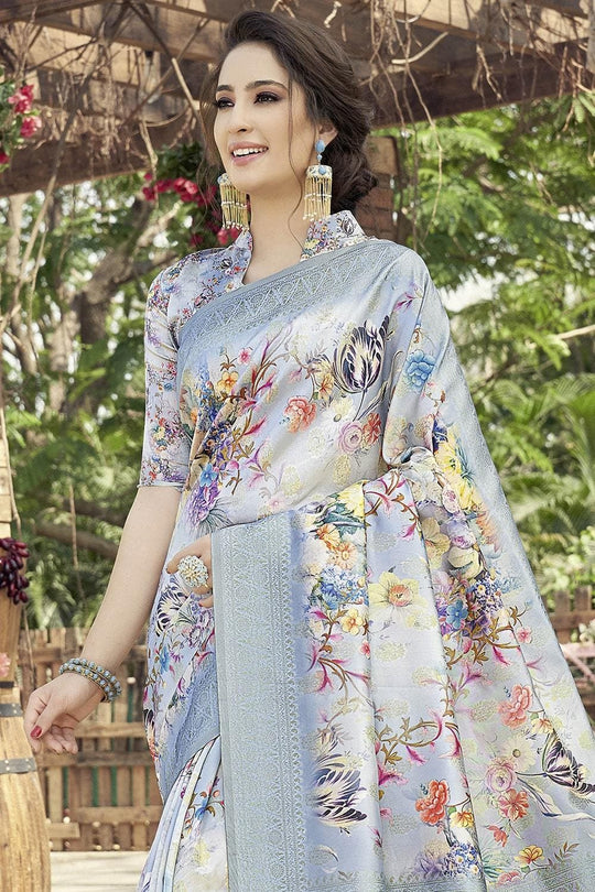 Satin Silk Saree Pigeon Blue Satin Silk Saree saree online