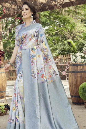 Satin Silk Saree Pigeon Blue Satin Silk Saree saree online