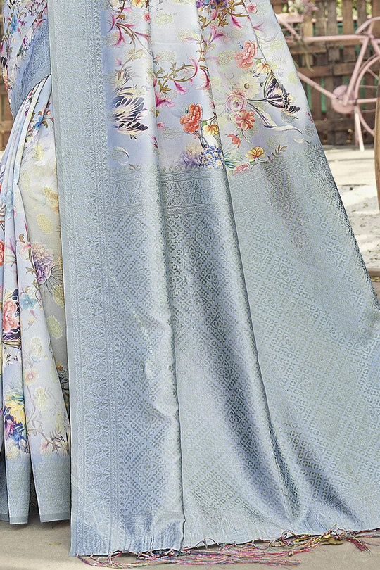 Satin Silk Saree Pigeon Blue Satin Silk Saree saree online