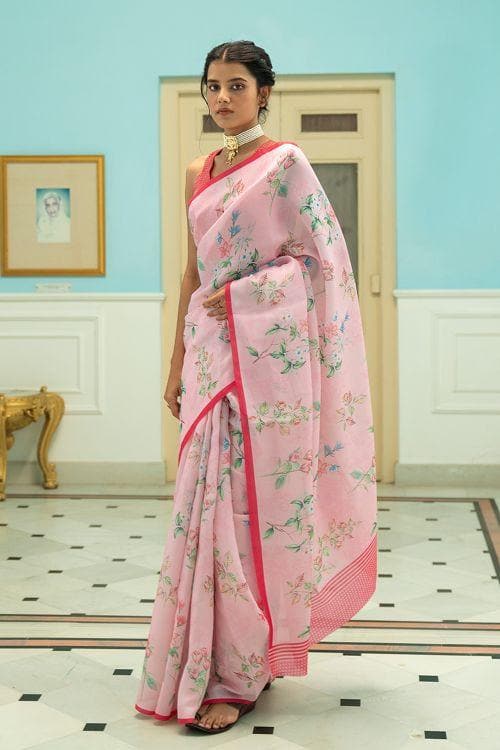 Satin Silk Saree Pink Salt Satin Silk Saree saree online
