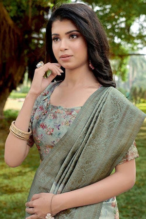 Pistachio Green Satin Silk Saree