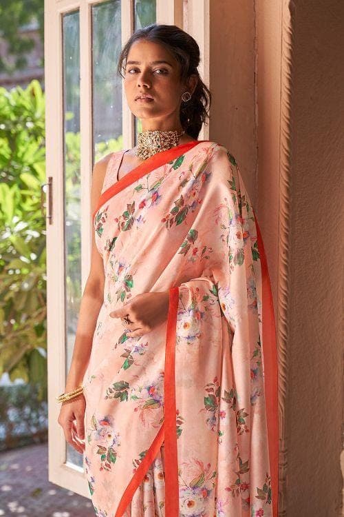 Satin Silk Saree Powder Pink Satin Silk Saree saree online