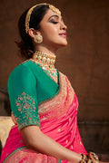 pink silk saree
