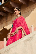 pink satin silk saree