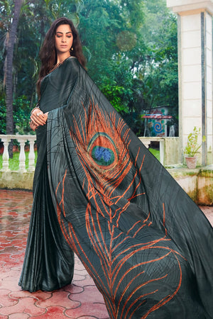 Purpoise Grey Satin Silk Saree