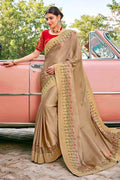 Satin Silk Saree Rose Beige Embroidered Satin Silk Saree saree online